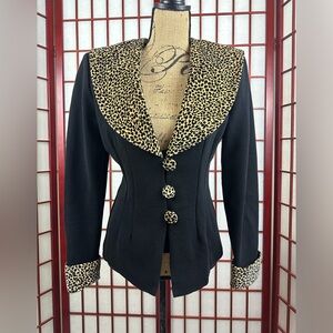 Vintage 80s Cheetah DJ Summers Black Ribbed Blazer The Nanny Inspired